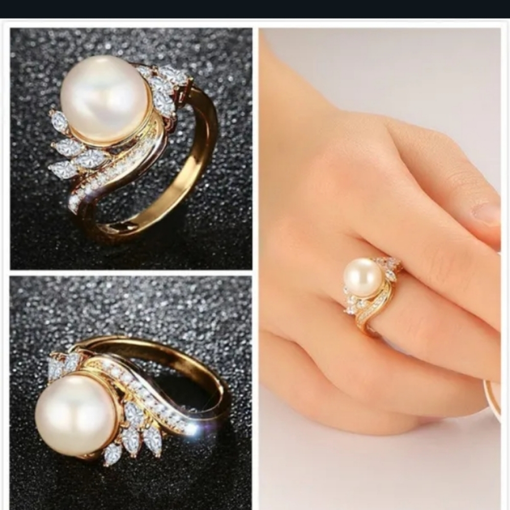 Beautiful Gold Plated Freshwater Pearl and CZ Ring - Picture 3 of 3